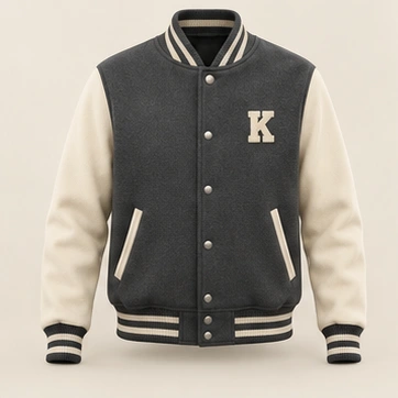 Graphite Study Varsity Jacket, Graphite / Cream, front view