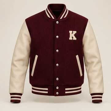 Homecoming Burgundy Letterman Jacket, Burgundy / Beige, front view